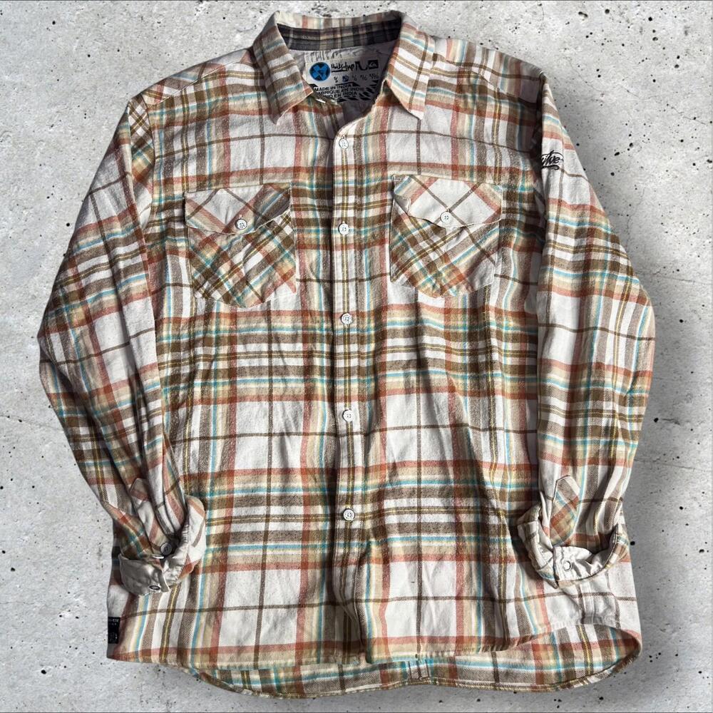 Quicksilver Plaid Board Button-up‎ Long Sleeves Flannel Shirt Mens Size M